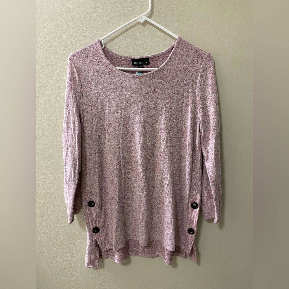 Fortune & Ivy sweater womens size medium dark pink Aubrie button knit shirt top